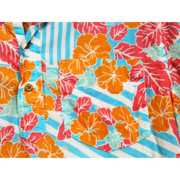 Vtg 80s 90s The Nutter From Dubbies Floral Hawaiian Shirt Mens S Blue Striped - Picture 3 of 8
